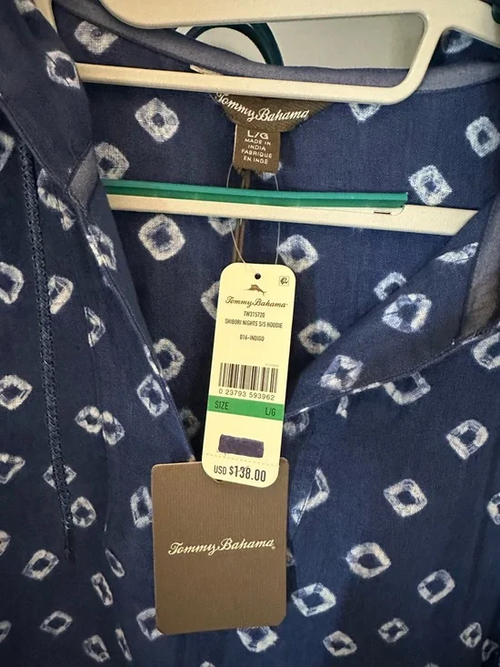 Tommy Bahama NWT Navy Blue Printed Linen Hooded Tunic $138 Retail - Picture 2 of 15